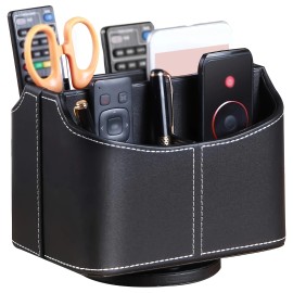 360 Swivel Remote Control Holder 5 Compartments PU Leather Multifunctional Desktop Organization Storage Box Made Fujiancolor: Black, size: 19*14*16cm