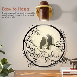 Metal Bird on Tree Branch, Metal Wall Art Decor, Modern Minimalist Silhouette Wall Hanging Decoration for Gift, Black Line Wall Sculptures for Home Bedroom Living Room Garden Studio Bar (30x30CM) (A)