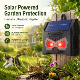 Solar Ultrasonic Animal Repeller for Outdoor Use – Waterproof Deer, Cat & Raccoon Deterrent for Yard