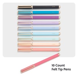U Brands Catalina Felt Tip Pens, Set of 10, Soft Touch Barrels, Gold Details, Medium (0.7 mm) Point, Assorted Color Ink