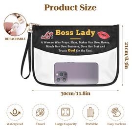 Boss Lady Gifts for Women Makeup Bag Inspirational Office Gifts for Boss Leader Leaving Goodbye Promotion Gift Clear PVC Cosmetic Bag Birthday Christmas Boss Day Gift Oxford Cloth Cosmetic Bag Pouch