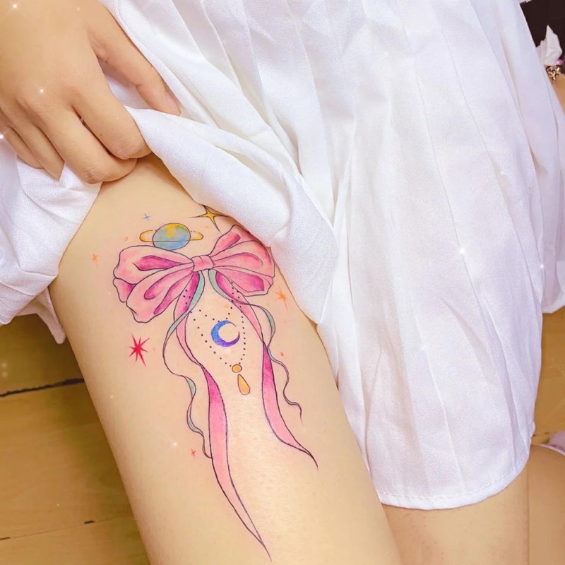 Nirbffo Temporary Tattoo Ribbon Bow Tie Leg Waterproof Arm Hand