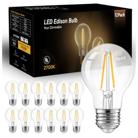 dalattin A19 Vintage LED Edison Bulbs, 60W Equivalent Light Bulbs, 2700K Soft White, Clear Glass Filament Bulb, Efficient 8W, E26 Base, 800 LM, CRI80+, Non-Dimmable for Home, Farmhouse, 12 Pack