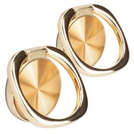 [2 Pack] Rounded CD Texture Cell Phone Ring Holder Stand, 360 Degree Rotation Finger Ring Kickstand with Polished Metal Phone Grip, Smartphone Accessories (Gold)