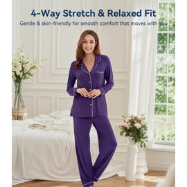 WiWi Viscose from Bamboo Women's Pajamas Set Super Soft Button Down Top and Pants Sleepwear Cooling Pjs S-3X, Dark Purple, Medium