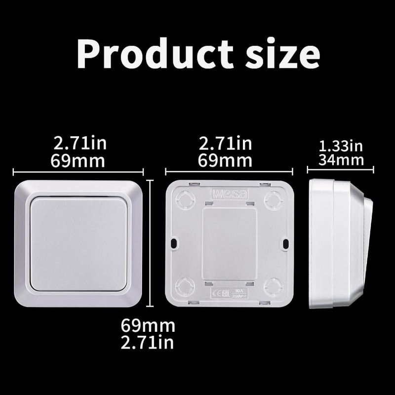 Toggle Switch 1 Way Wall Switch Silver Tone Mechanical Wall