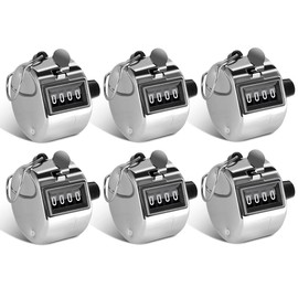 Hitopin 6 Pieces Mechanical Hand Counter, Hand Counter, Finger Counter, Clicker Pedometer, 4-Digit Hand Counter, for Sports, School, Training, Various Data Stats (Silver)