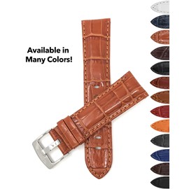 Bandini Extra Long (XL) 18mm Mens Italian Leather Watch Band Strap - Tan - Alligator Pattern - Gold Buckle