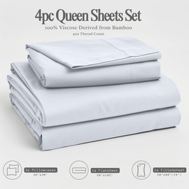 Birch & Moon 100% Organic Viscose Derived from Bamboo, Luxuriously Soft Viscose Bamboo Sheets Queen Size, 4PC Cooling Sheets Queen Sheets Deep Pocket Luxury Bed Sheets Fits up to 18' (BW,Q)