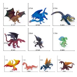SIENON Paquete de 10 figuras de juguete de dragón, 4 figuras de dragón de plástico de 5 pulgadas con 6 mini juguetes de dragón de 3 pulgadas en varios colores y estilos, juguetes de dragón mítico para niños para decoración de pasteles, recuerdos de fiest