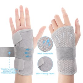 MILAIUN Wrist Bandages with Metal Splint Stabiliser Adjustable Day Night Wrist Support for Men Women Hand Bandage Wrist for Tendinitis Arthritis (M/L, Left Hand, Grey)