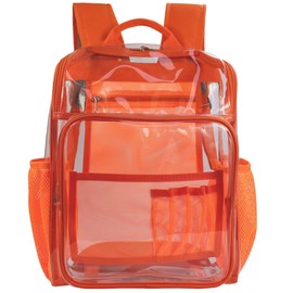 KUI WAN Clear Backpacks for School Large Clear Bookbag with Multi-Pockets PVC Transparent Backpack for College, Work, Orange