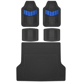 Motor Trend FlexTough Blue Floor Mats for Cars & Cargo Mat Full Set - All Weather Front & Rear Rubber Automotive Floor Mats & Cargo Liner for SUV, Car, & Van - Interior Trunk Mat & Floor Cover