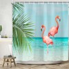 DeeCabin Beach Shower Curtain with Flamingo, Blue Teal Sea Pink