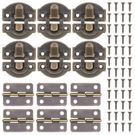 MBAIYO Antique Bronze Wooden Box Hinges and Latches, 6 Sets Hasp with Matching Screws Kit Antique Bronze Jewelry Box Hardware Retro Small Hinges DIY Project Jewelry Small Cabinet Wooden Craft Rep