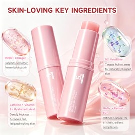 PDRN Pink Collagen Volume Multi Balm Stick, Hydrating Plumping & Firming Skin Balm with Volufiline & NAD+, Anti-Wrinkle Moisturizer for Face Neck Lips