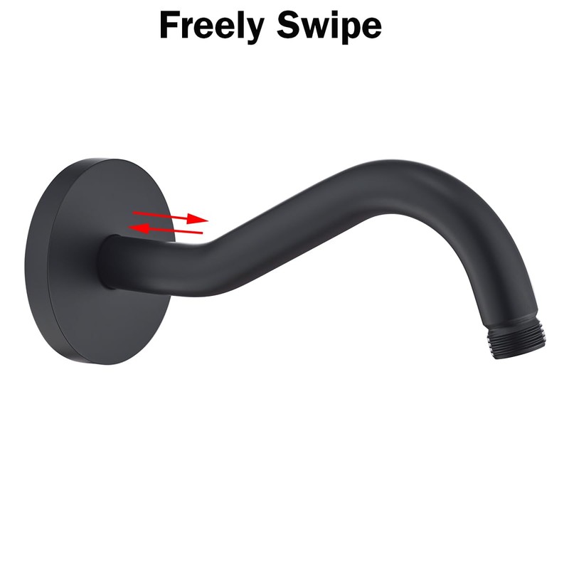 RANDOM Curved Shower Arm with Flange,8-inch S-Shape Matte Black Shower