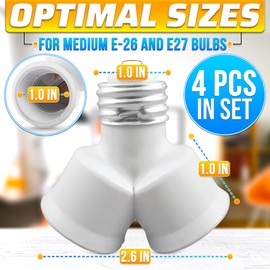 4Pcs Dual Light Bulb Socket Adapter - Twin Socket Adapter E26 Led Lights Plug in Adapter Dual Light Bulb Socket Adapter CFL Light Socket Light Bulb Splitter 2 Way - E26 Bulb Extender Socket Outlet