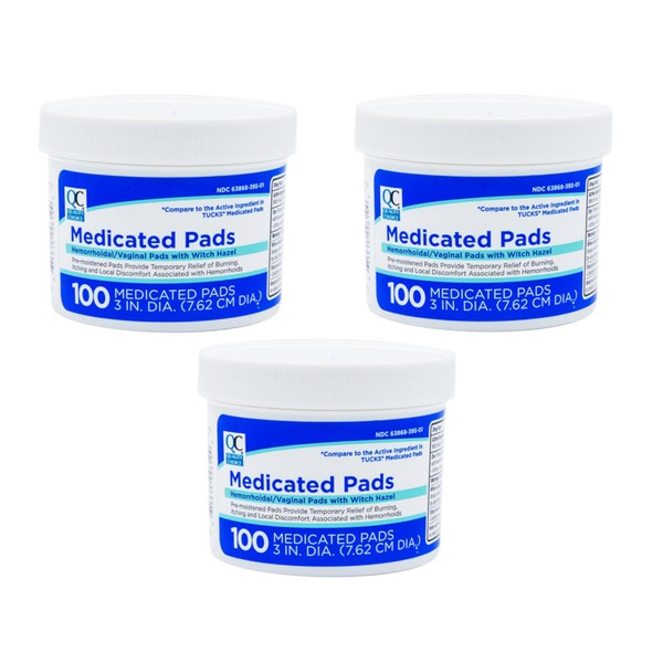 Quality Choice Medicated Pads, Hemorrhoidal/Vaginal Pads with Witch Hazel, Temporary