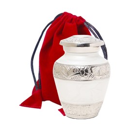 THE ASCENT MEMORIAL Pearl White Mini Urn for Human Ashes | Serenity Funeral Ash Storage Box | Velvet Pouch | Paper Funnel | Gift Box | Beautifully Hand Engraved Sacred Remains Containers Small