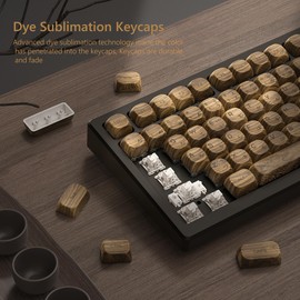Womier PBT Keycaps - MOA Keycaps 75 Percent, Wood Keycaps Dye-Sublimation, Custom Keyboard Keycaps Set for 61/64/68/84/87/100/104/108 Cherry MX Mechanical Keyboard, Walnut Keycaps
