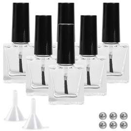 GORGECRAFT 6 Stück Leere Nagellackflaschen Mit Schwarzer Pinselkappe 10 ml Klare Quadratische Glasflaschen Zum Nachfüllen von Nagellack Mit 6 Stück Rührkugeln Zum Mischen Und 2 Stück Trichtern