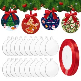 Senbota 50 Pcs Round Clear Ornaments 4 inch Blank Acrylic 2024 Christmas Ornaments Clear Disc Ornament with Holes for Christmas Trees Yard Decor Labels