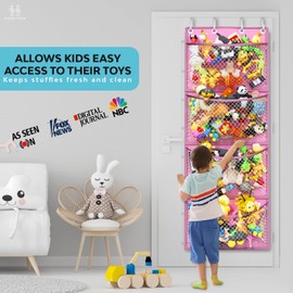 Storage for Stuffed Animal - Over Door Organizer for Stuffies, Baby Accessories, and Toy Plush Storage / Easy Installation with Breathable Hanging Storage Pockets Big Girls Chair Toddler Large Bag
