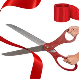 BOGAZNET Red Ribbon Cutting Ceremony Kit C 25" Giant Scissors for Special Events Large Scissors Ceremonial with Red Ribbon Grand Opening Shears for Inaugurations Theater Performances