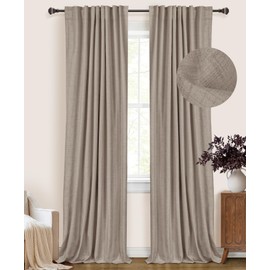 100% Blackout Shield Linen Blackout Curtains for Bedroom 108 Inches Long, Back Tab/Rod Pocket Living Room Drapes, Thermal Insulated Blackout Curtains 2 Panels Set, 50" W x 108" L, Faux Linen