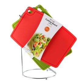 Liflicon Thick Cutting Boards for Kitchen Silicone Chopping Board Set of 2 Large14.6''x10.43'', Mini 9.1”x7.1” Non-slip Deep Drip Juice Groove Easy Grip Handle,Dishwasher Safe-Red