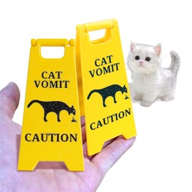 2PC Cat Vomit Sign,Cat Warning Sign Decoration,Cat Decor Funny Gag Gifts,Cat Vomit Sign Desk Decoration Funny Gift,Funny Cat Signs Decor,Best Cat Gifts For Cat Lovers And Cat Decorations