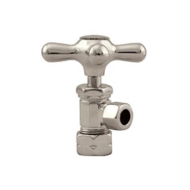 Westbrass Cross Handle Angle Stop Shut Off Valve, 1/2" Copper Pipe Inlet with 3/8" Compression Outlet, Polished Nickel, D105X-05
