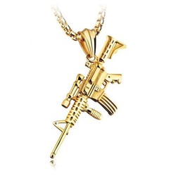 Guoguonb Creative Hip-Hop Jewellery Machine Gun Pendant Chain Retro Style Pendant Necklace for Men Ladies Military Fans Gift Punk Party Golden