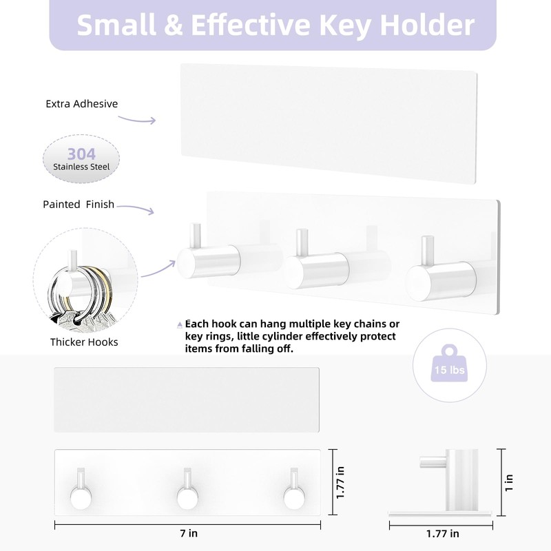 VIS'V Key Holder Wall Mount, Small Self Adhesive Key Hanger