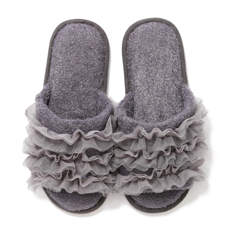 Francfranc Moist Knit Ruffle Room Shoes, gray