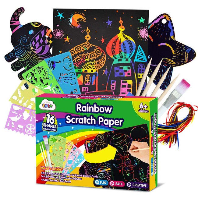 ZMLM Scratch Paper Art Set for Kids 107 Pcs Rainbow Magic Scratch Off Arts and 