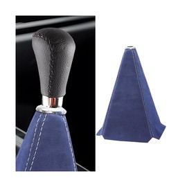 BESULEN Car Shift Boot Cover, Leather Shift Knob Dust Cover, Manual/Auto Shifter Boot Sleeve Replacement, Handbrake Gaiter Boot Dust Cover Car Interior Accessories (Dark Blue/White)