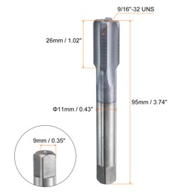 HARFINGTON 9/16"-32 UNS Thread Tap 6542 Cobalt High-Speed Steel TiCN Coated Plug Tap Right Hand Flat Head 4 Straight Flutes Screw Threading Hand Tap
