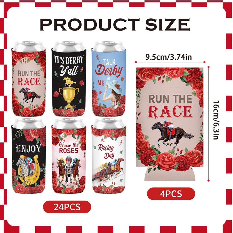 24 Pcs Can Cooler Sleeves for Horse Race Day, Tall