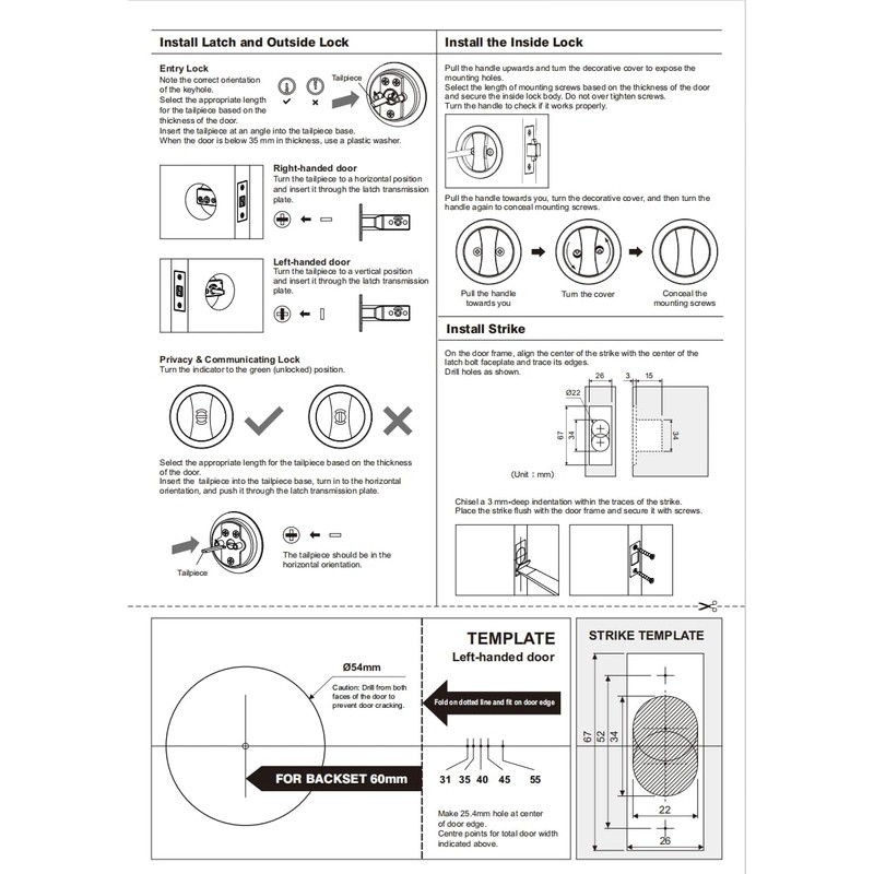 QINAIXQM Mortice Locks, Sliding Door Lock, Square Lock Cylinder, Pocket