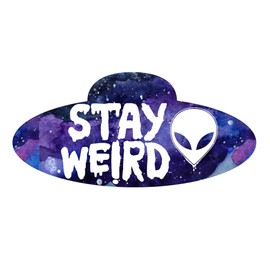 Dark Spark Decals Stay Weird Alien Head Spaceship - 5 Inch Full Color Vinyl Decal for Indoor or Outdoor use, Cars, Laptops, Décor, Windows, and More