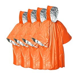 Survival Kit Emergency Blanket & Poncho - Waterproof Windproof Rain Poncho with Mylar Liner for Camping & Hiking Equipment, Outdoor Gear, Car Emergencies (Orange)