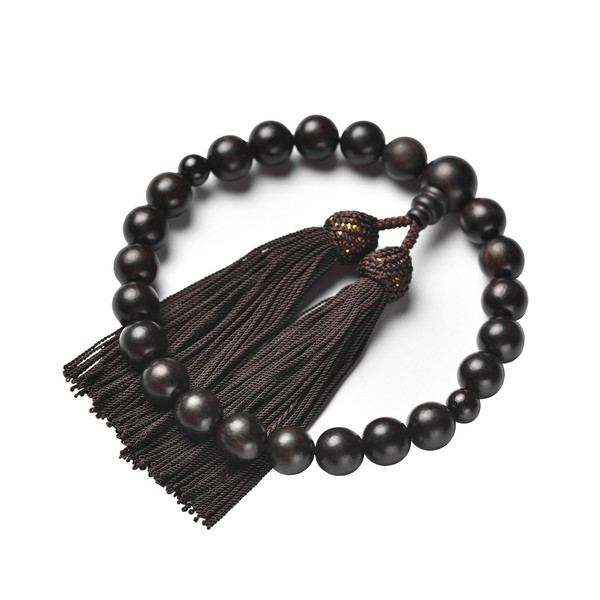 Traditional Art Sculpture Beads for Men with Bag Ebony, Glossy, 22 Balls, Pure Silk Head Tassel (Tassel Color: Tan), Suitable for All Sects, Exquisite Packaging