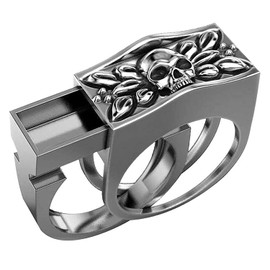 INENIMARTJ Men'S Skull Ring Unique Biker Rider Rings Vintage Carved Band Rings With Mini Secret Compartment Storage Box Punk Hip Hop Party Jewelry for Women (10)