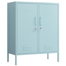 Aiasuit 2 Door Metal Locker Accent Storage Cabinet TV Stand Large Space Multifunctional Storage Cabinet Detachable Adjustable Locker Blue Size: 39.37”H x 31.5”W x 14.96”D