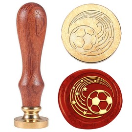 Hobbspring 1pc Sports Sealing Wax Stamps Football Wax Seal Stamp Gift for Christmas 25mm Removable Brass Stamp Head with Wooden Handle for Envelopes Invitation Wedding Embellishment Bottle Decoration