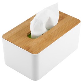 Napkin Case, Removable Bamboo/Wood Cover Plastic Tissue Box Holder Storage Organizer for Home Car Office(Square)