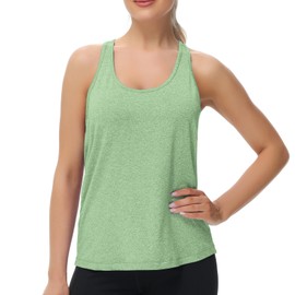 KOWSPORT Sleeveless Tops for Women Open Back Workout Tops Racer Back Athletic Tank Tops Loose Active Gym Hiking Running Yoga Tops (Green M)