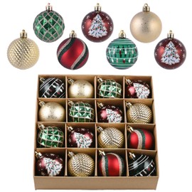 Valery Madelyn Christmas Baubles for Traditional Christmas Tree Decorations,16pcs 6cm Country Red Green and Gold Christmas Ball Ornaments for Christmas Tree Decorations